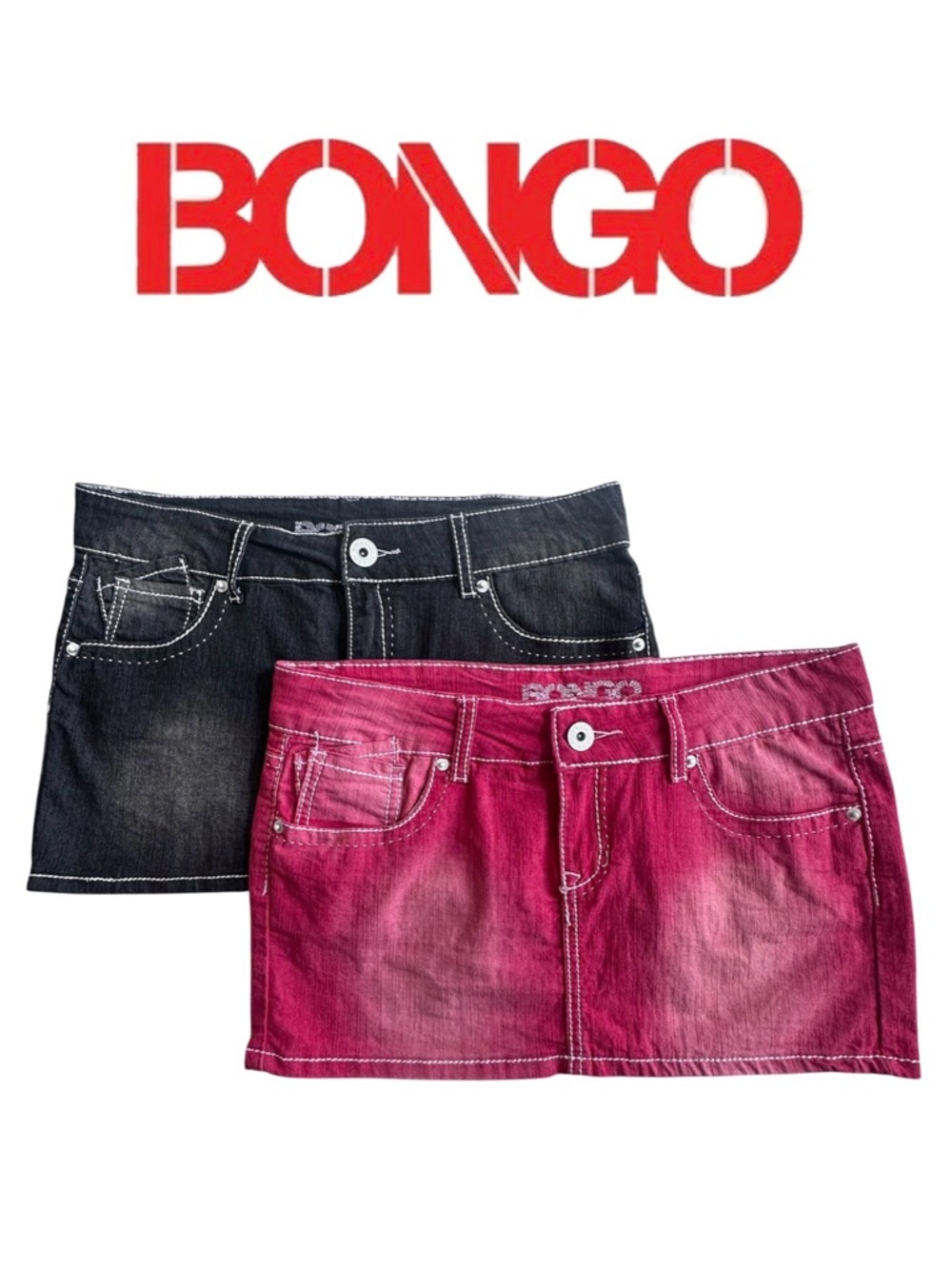 2-pc BONGO Twill Mini Skirt Bundle Black Red Stretch Pockets Festival Junior 5